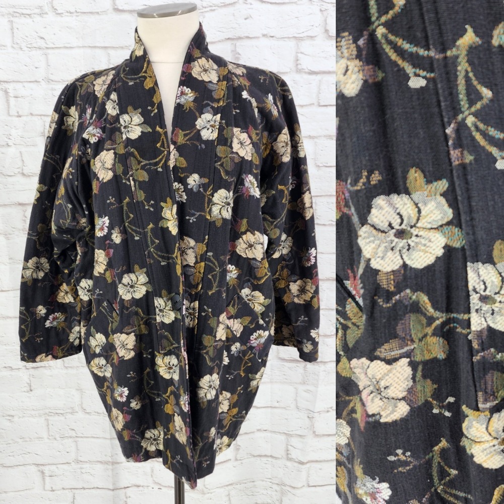 Vintage Tapestry Jacket Cocoon Kimono Floral Art To Wear Cottage Vintage Small